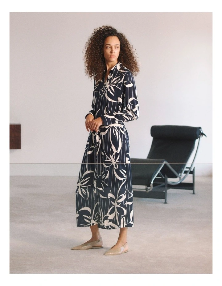Floral Stripe Twill Shirt Dress in Night Sky image 2