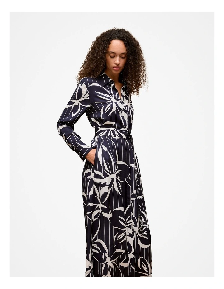 Floral Stripe Twill Shirt Dress in Night Sky image 3
