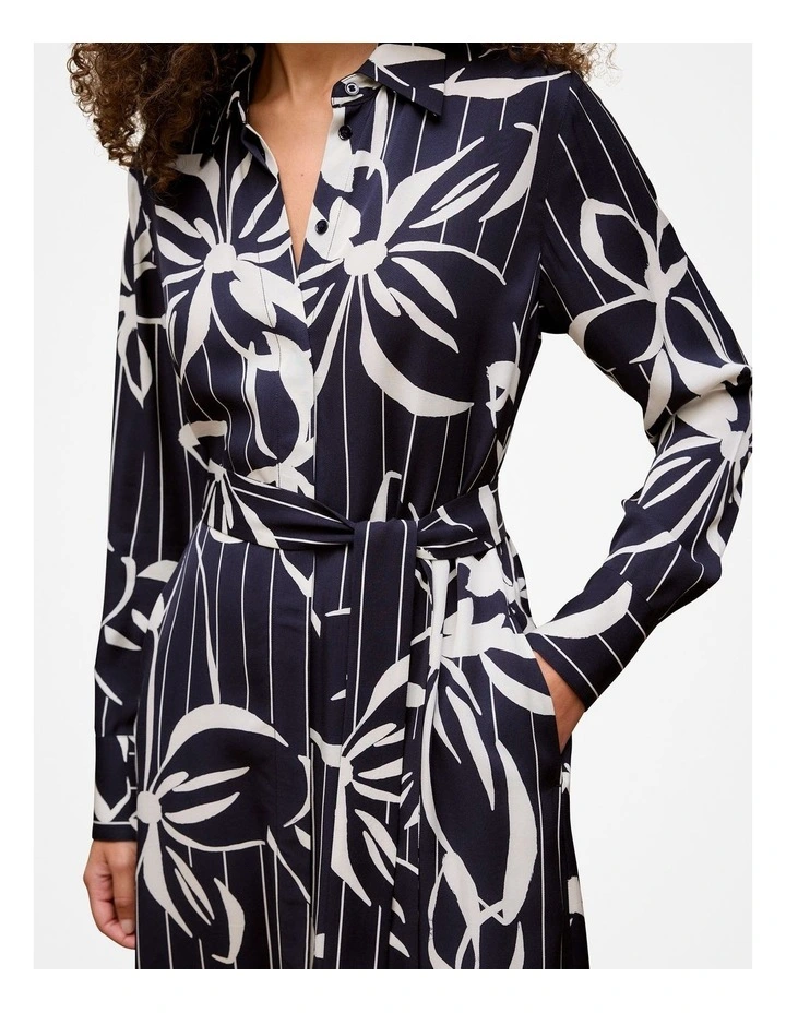 Floral Stripe Twill Shirt Dress in Night Sky image 4