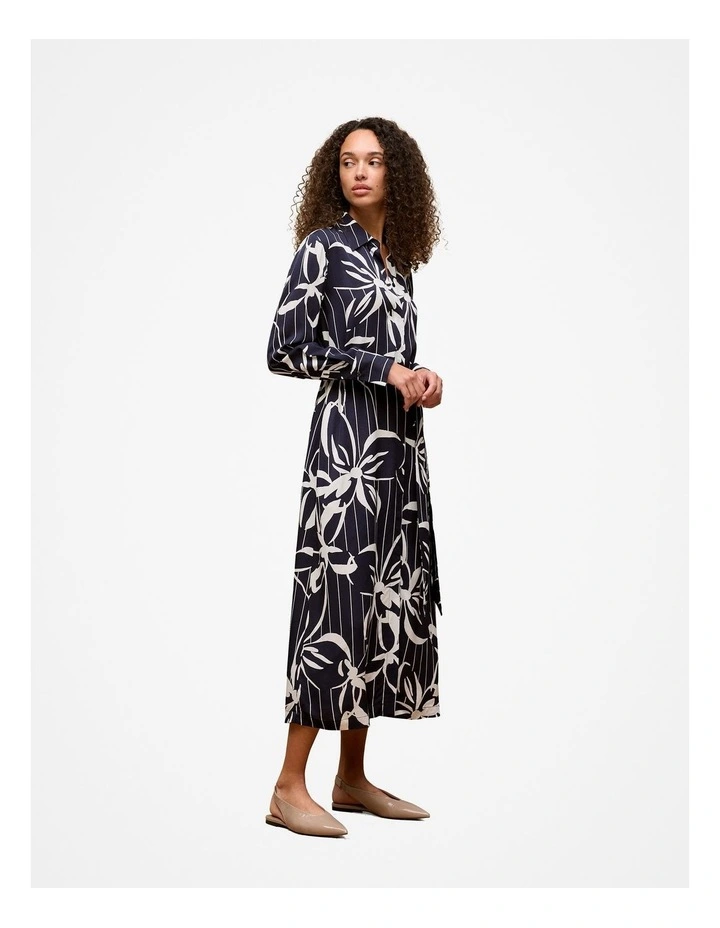 Floral Stripe Twill Shirt Dress in Night Sky image 5