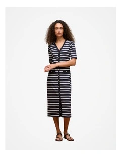 Stripe Button Through Dress in Night Sky
