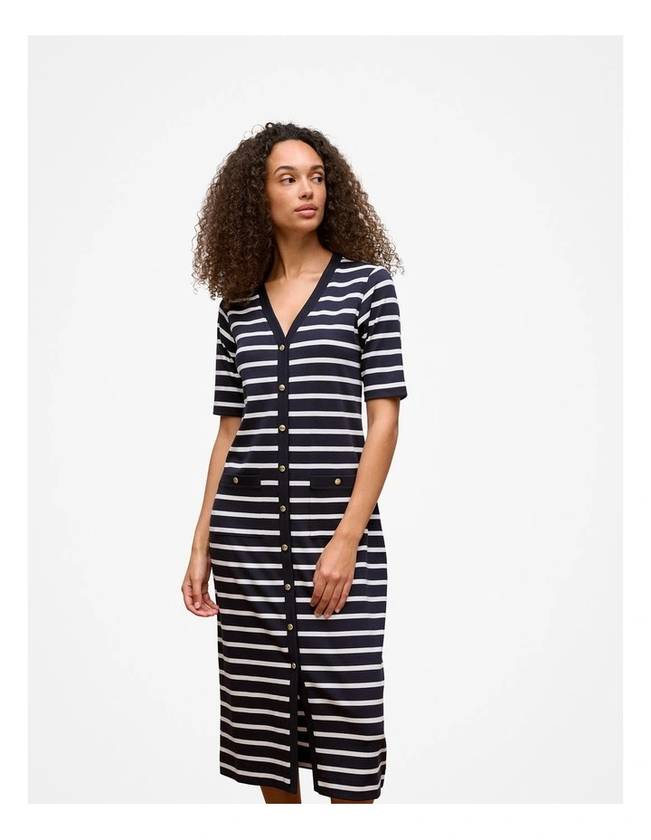 Stripe Button Through Dress in Night Sky image 2