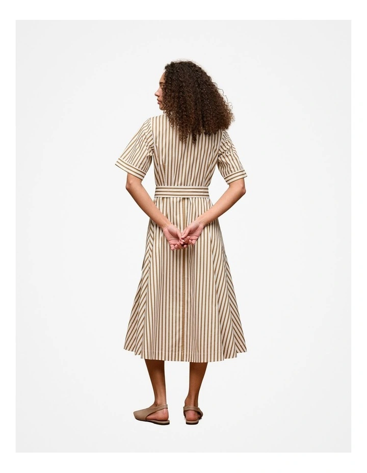 Poplin Stripe Belted Dress in Golden Brown image 4