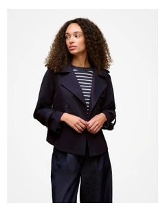 Cotton Twill Cropped Trench Coat in Night Sky