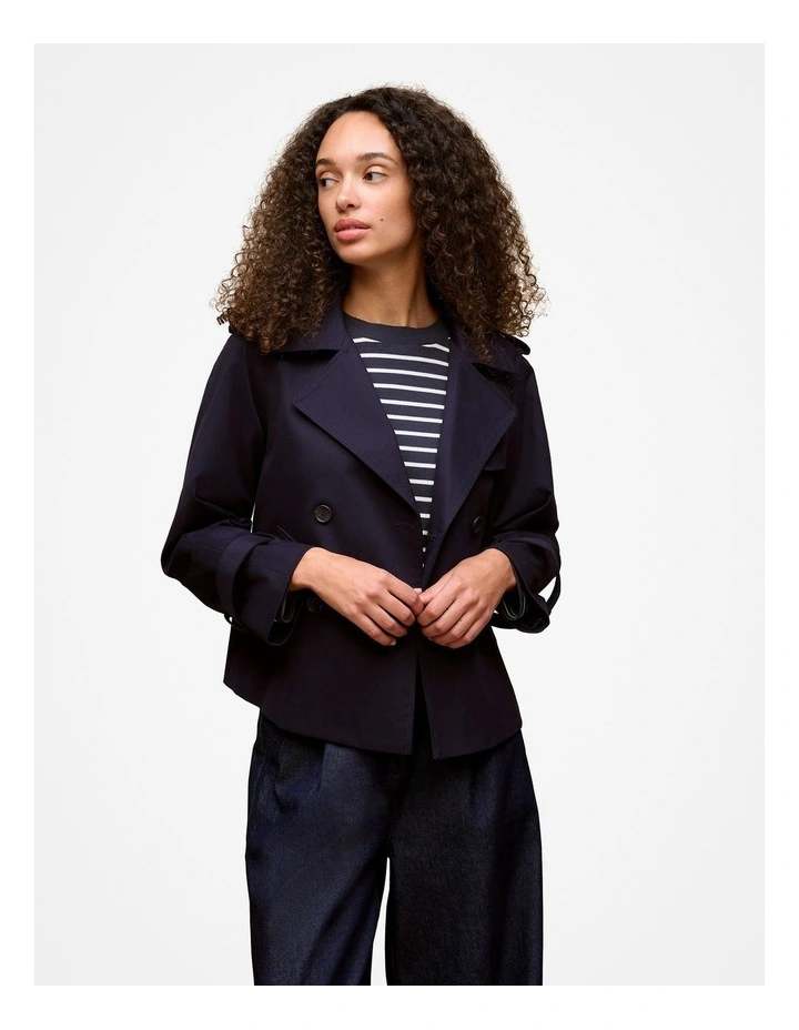 Cotton Twill Cropped Trench Coat in Night Sky image 1