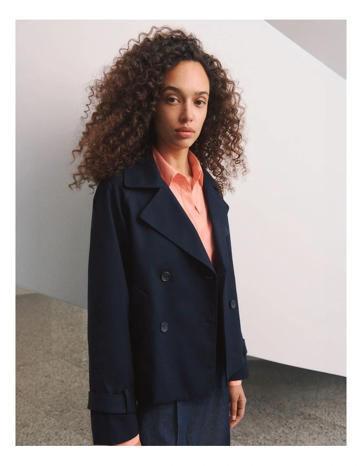 Cotton Twill Cropped Trench Coat in Night Sky image 2