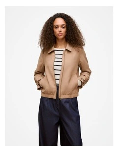 Draped Zip Through Blouson Jacket in Light Camel