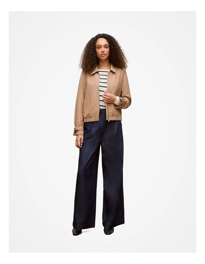 Draped Zip Through Blouson Jacket in Light Camel image 2