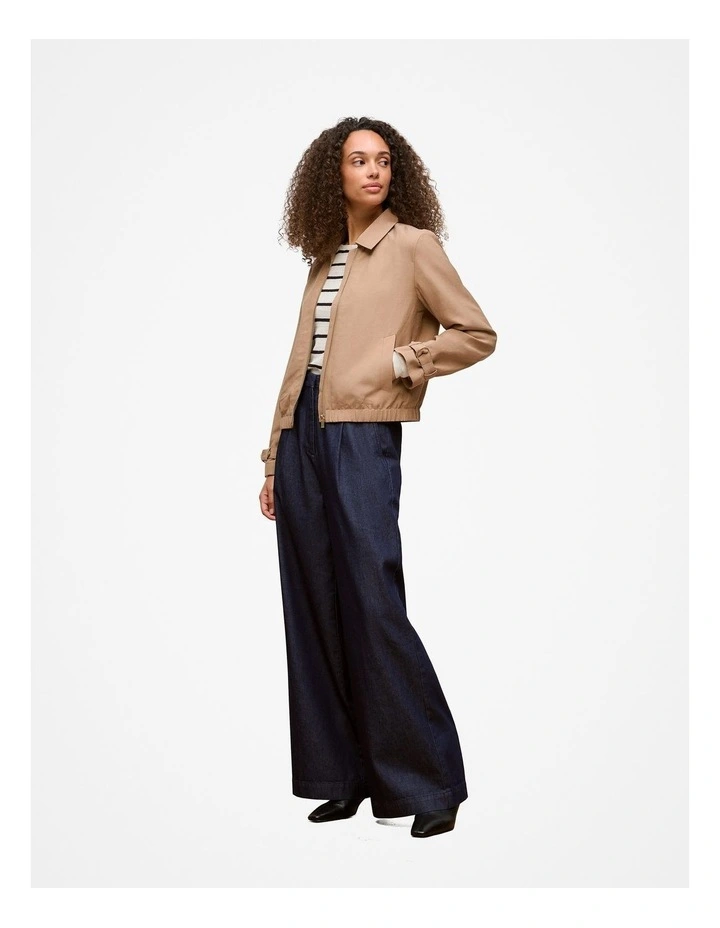 Draped Zip Through Blouson Jacket in Light Camel image 4