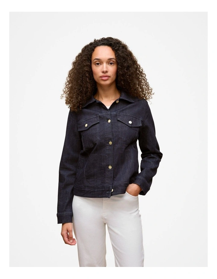 Australian Cotton Blend Denim Classic Jacket in Ink Blue image 1