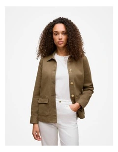 Australian Cotton Blend Pocket Detail Jacket in Dark Khaki