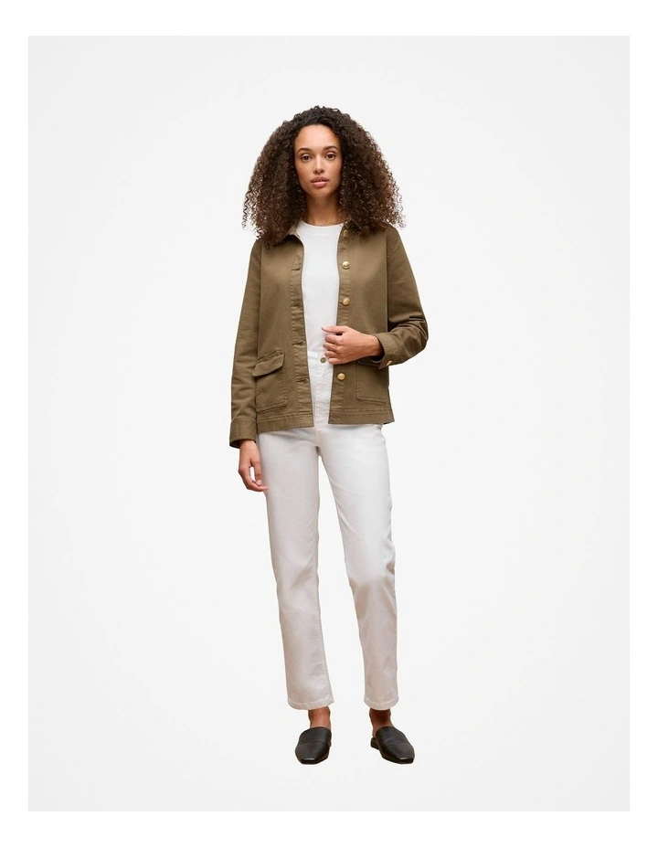 Australian Cotton Blend Pocket Detail Jacket in Dark Khaki image 2