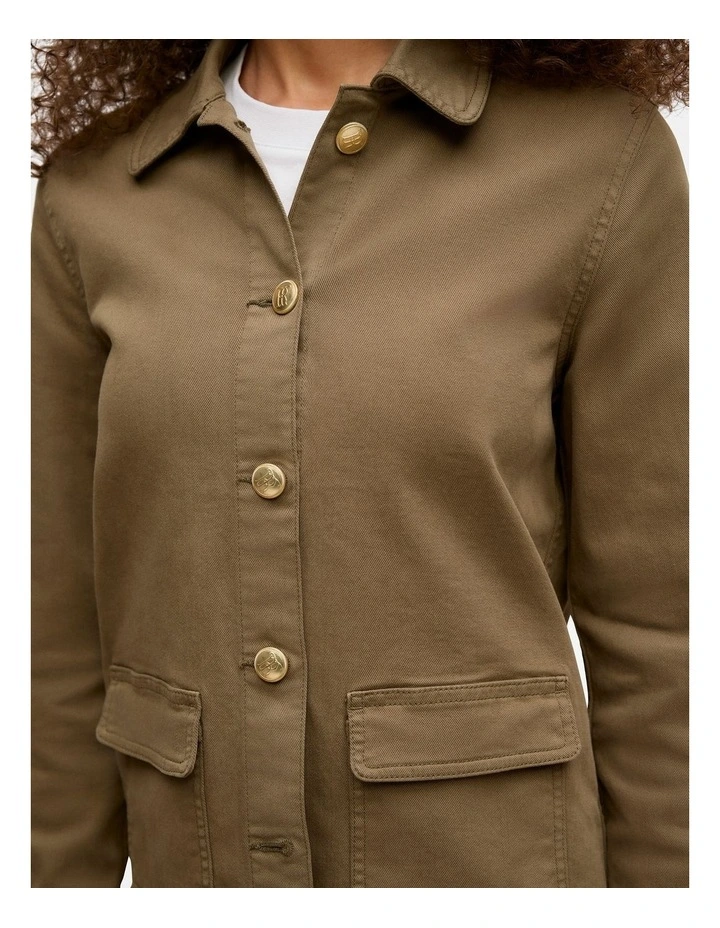 Australian Cotton Blend Pocket Detail Jacket in Dark Khaki image 3