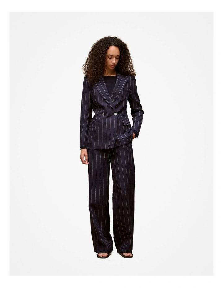 Linen Pinstripe Double Breasted Blazer in Night Sky image 3