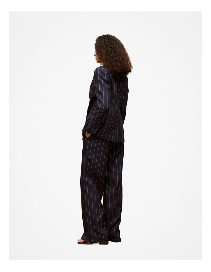 Linen Pinstripe Double Breasted Blazer in Night Sky image 5