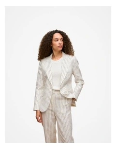 Linen Pinstripe Single Breasted Blazer in White