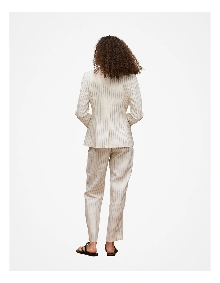 Linen Pinstripe Single Breasted Blazer in White image 5