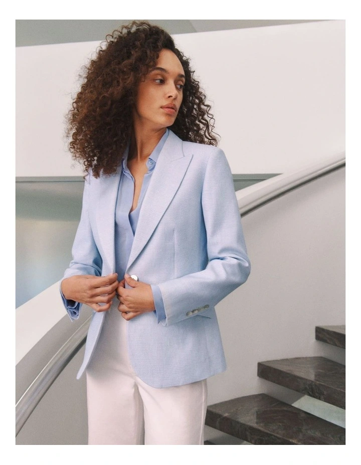 Cotton Linen Textured Blazer in Dove Blue image 2