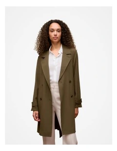 Soft Mid Length Trench Coat in Dark Khaki