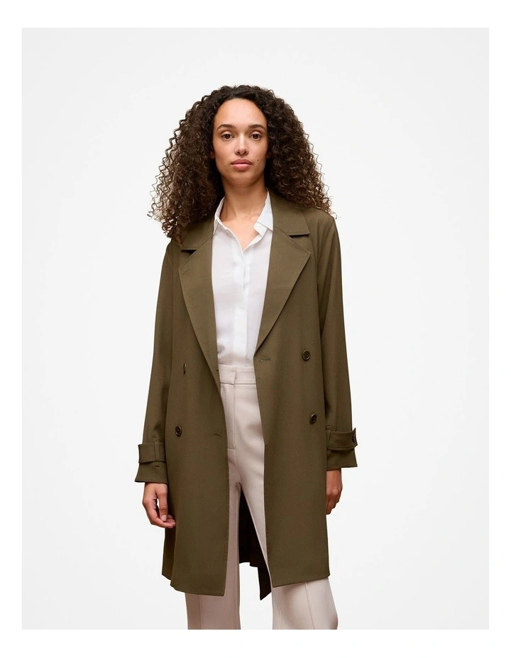 Soft Mid Length Trench Coat in Dark Khaki image 1