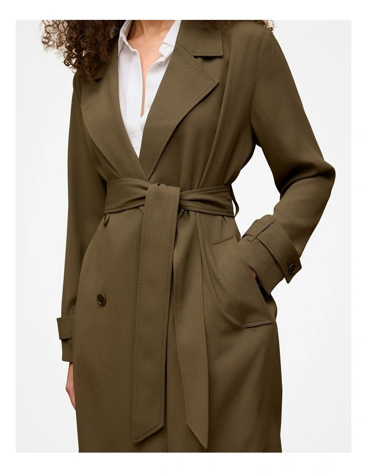 Soft Mid Length Trench Coat in Dark Khaki image 4