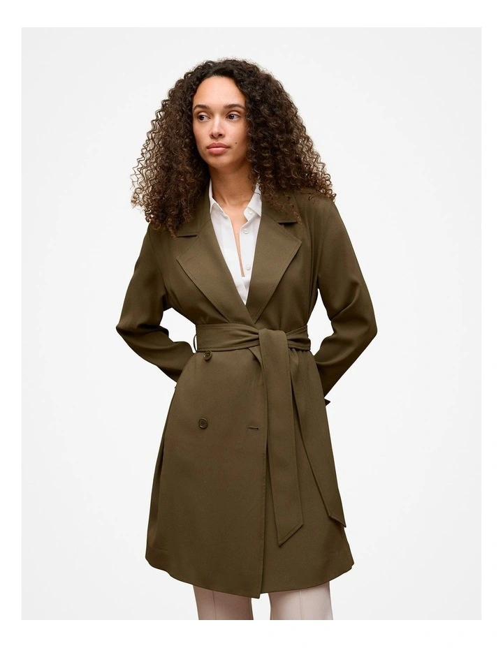 Soft Mid Length Trench Coat in Dark Khaki image 5