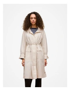 Cotton Blend Longline Anorak in Stone