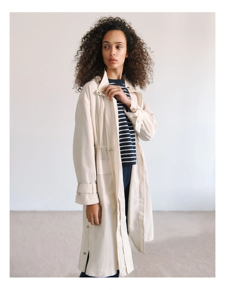 Cotton Blend Longline Anorak in Stone image 2
