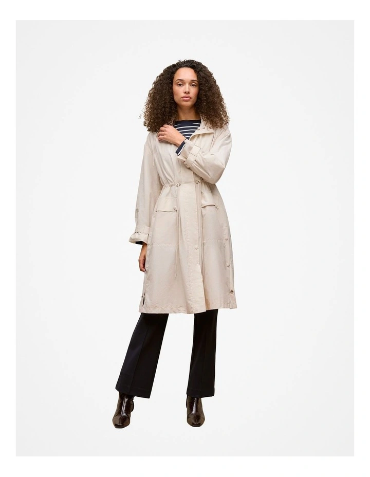 Cotton Blend Longline Anorak in Stone image 3