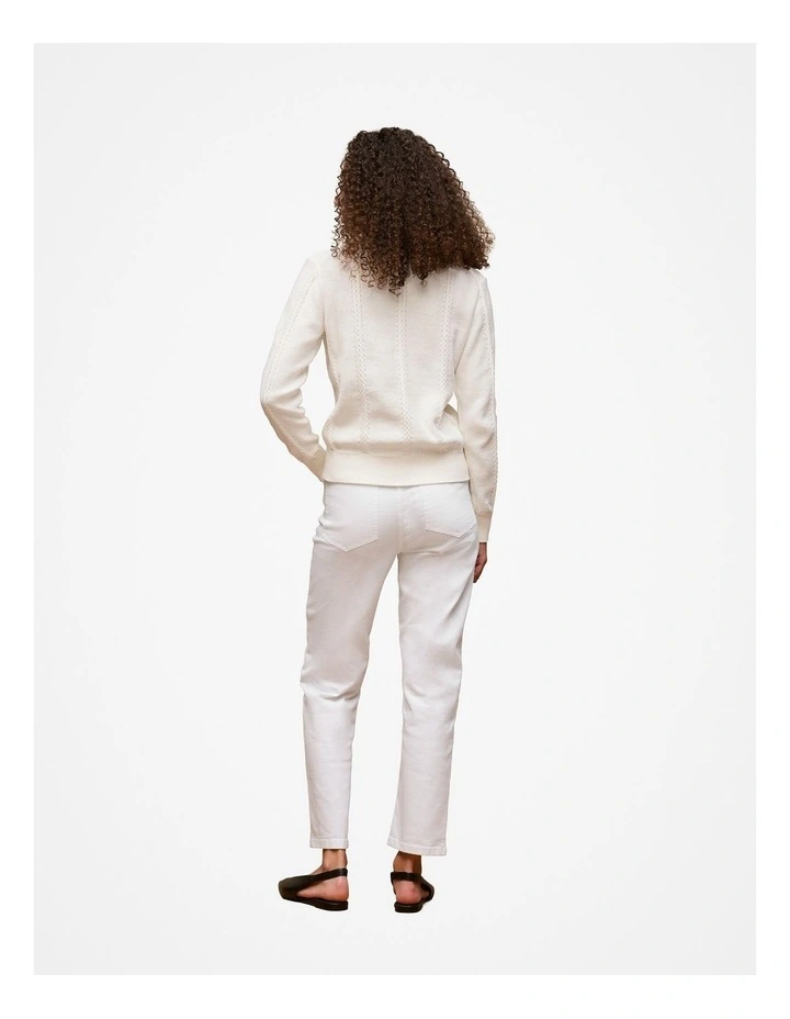 Cotton Cable Knit Polo in Off White image 4