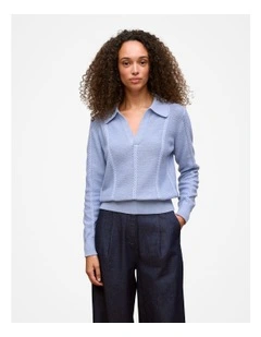 Cotton Cable Knit Polo in Dove Blue
