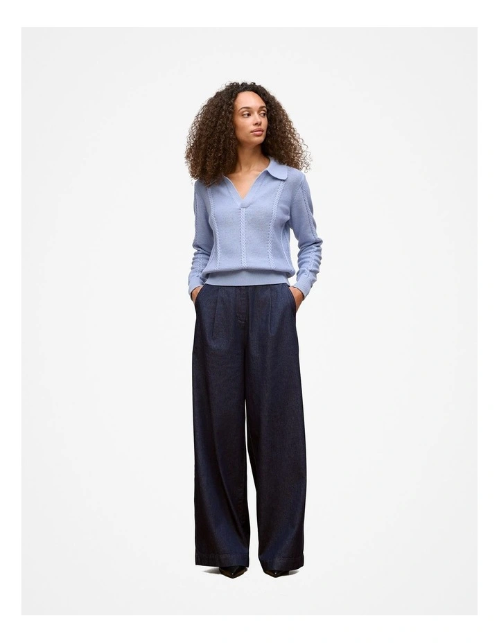 Cotton Cable Knit Polo in Dove Blue image 2