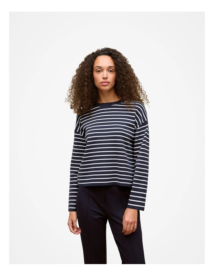 Cotton Crepe Stripe Crew Knit in Night Sky image 1