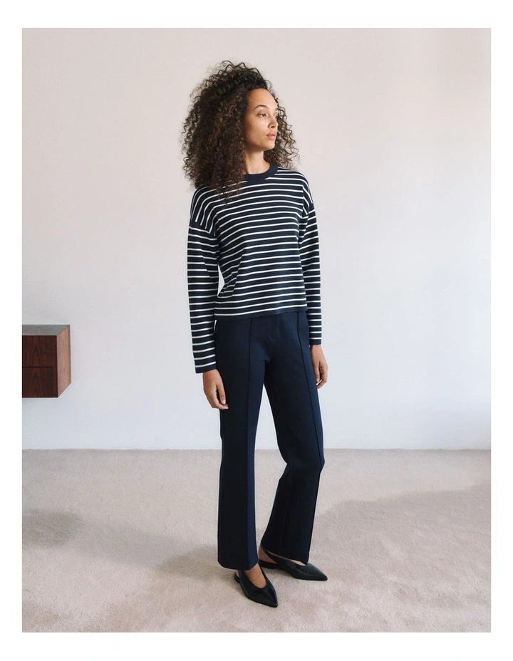 Cotton Crepe Stripe Crew Knit in Night Sky image 2