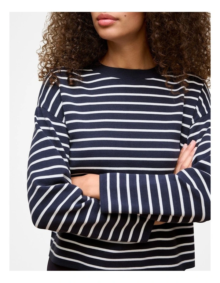 Cotton Crepe Stripe Crew Knit in Night Sky image 3