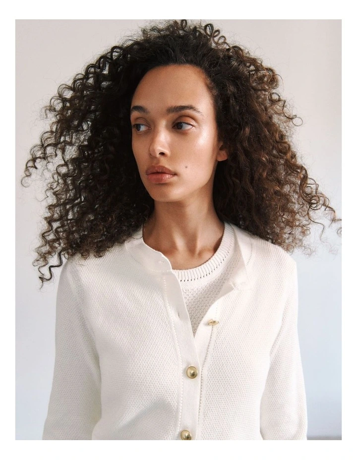 Cotton Texture Knit Cardigan in Off White image 2