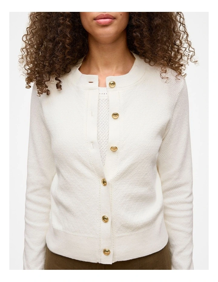 Cotton Texture Knit Cardigan in Off White image 4