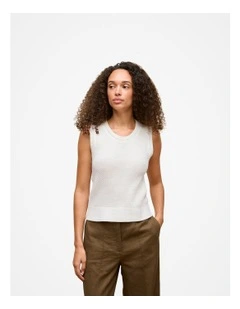 Cotton Texture Knit Tank in Off White