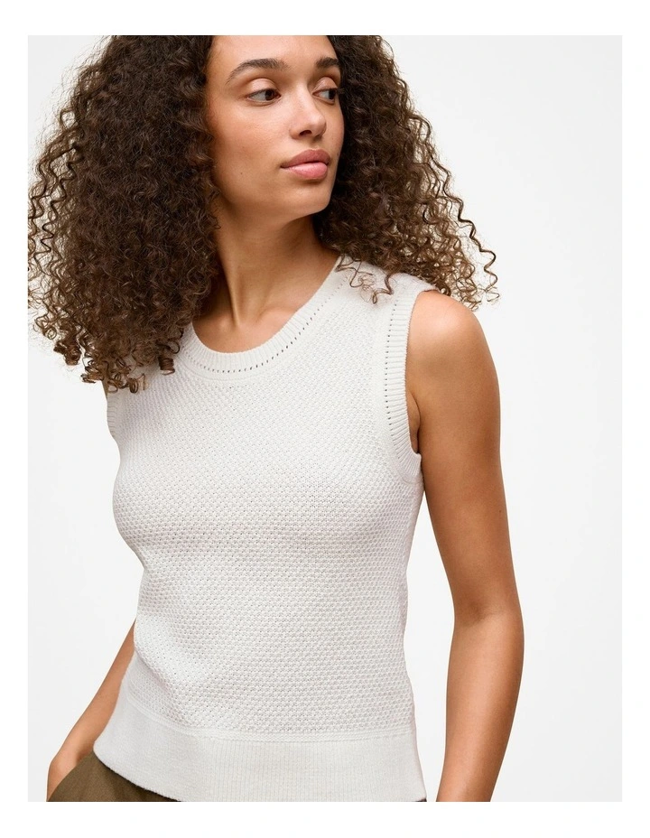 Cotton Texture Knit Tank in Off White image 3