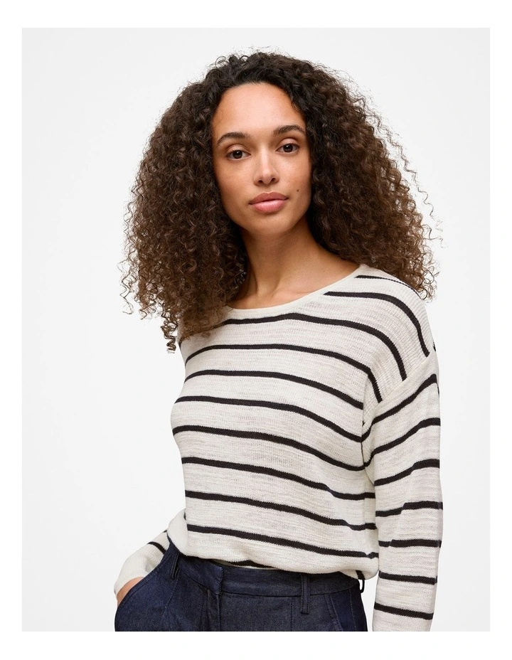 Cotton Linen Stripe Crew Knit in Night Sky image 3
