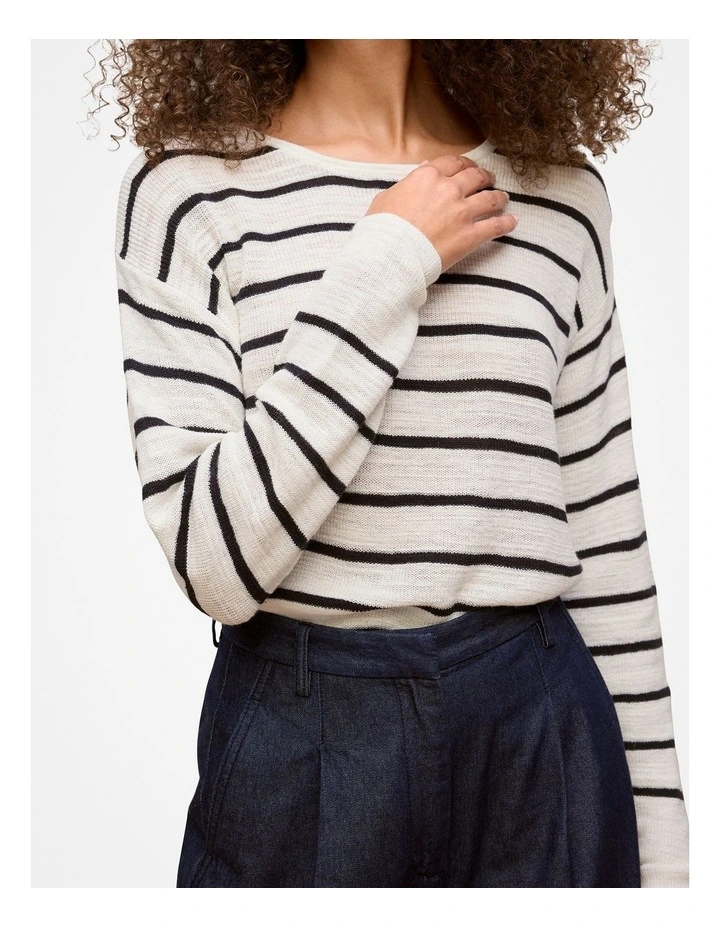 Cotton Linen Stripe Crew Knit in Night Sky image 4