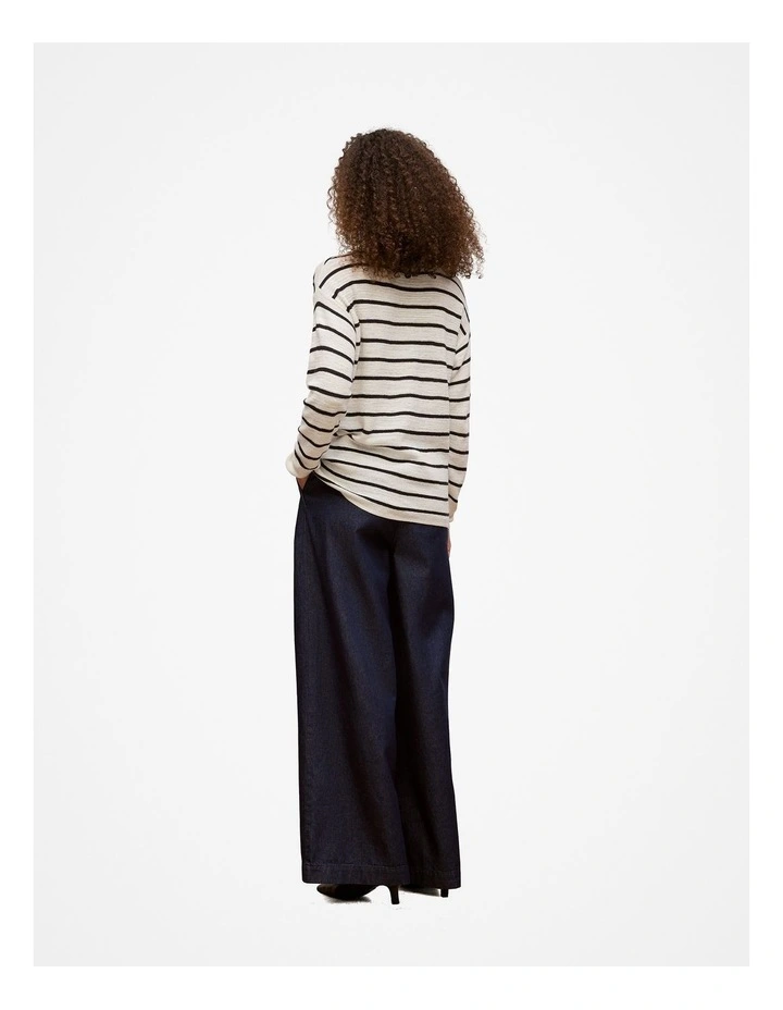 Cotton Linen Stripe Crew Knit in Night Sky image 5