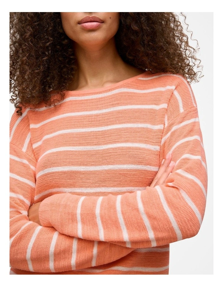 Cotton Linen Stripe Crew Knit in Peach Pink image 3
