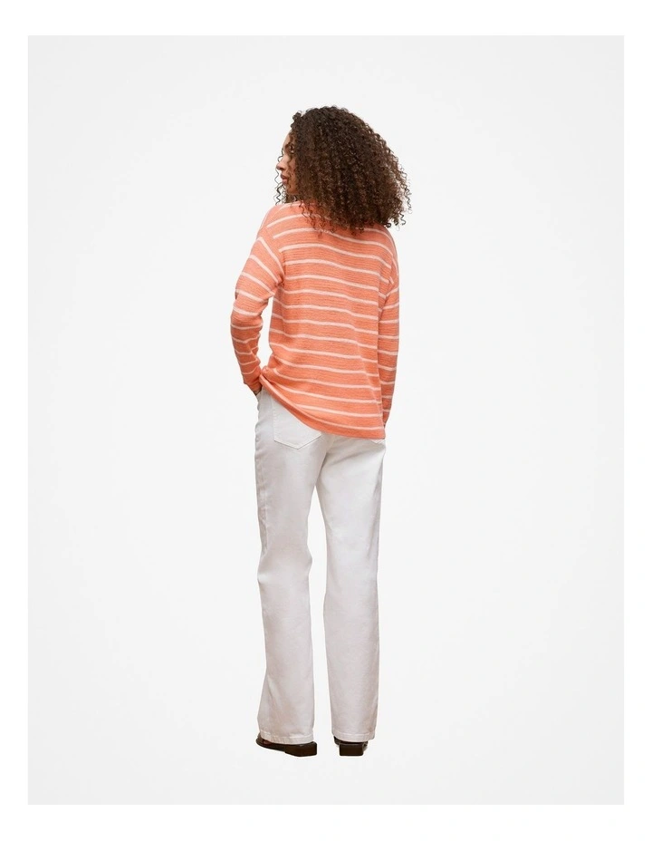 Cotton Linen Stripe Crew Knit in Peach Pink image 4