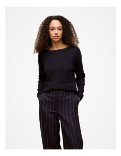 Cotton Linen Lightweight Crew Knit in Night Sky