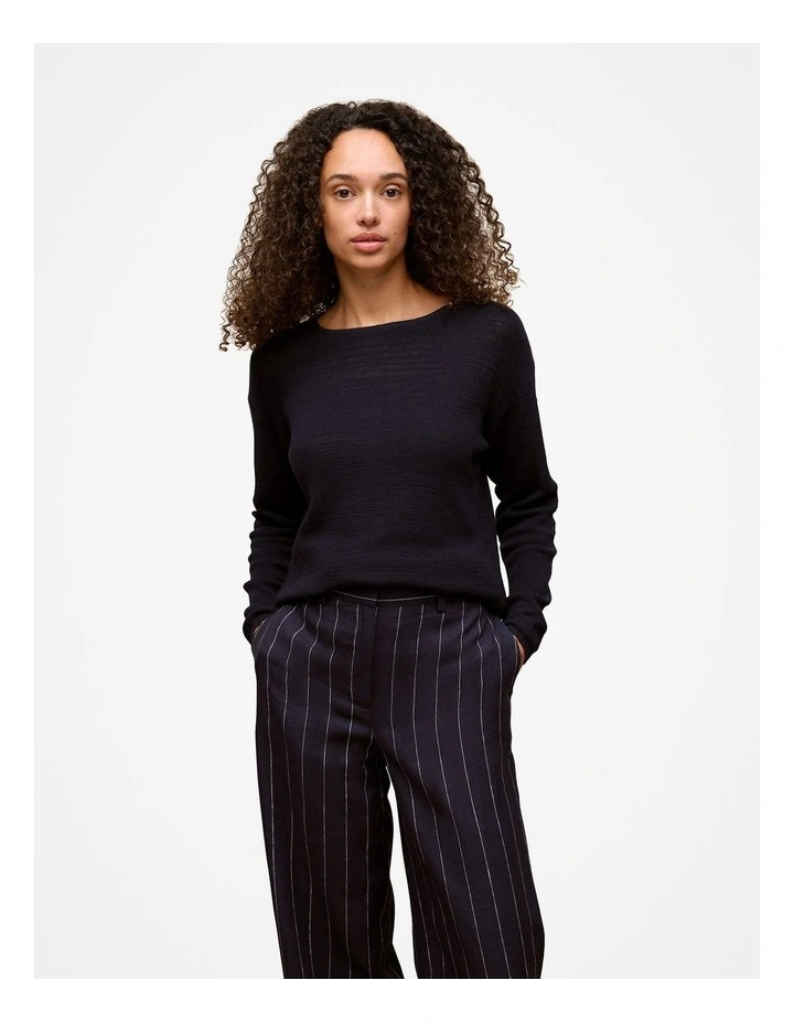 Cotton Linen Lightweight Crew Knit in Night Sky image 1