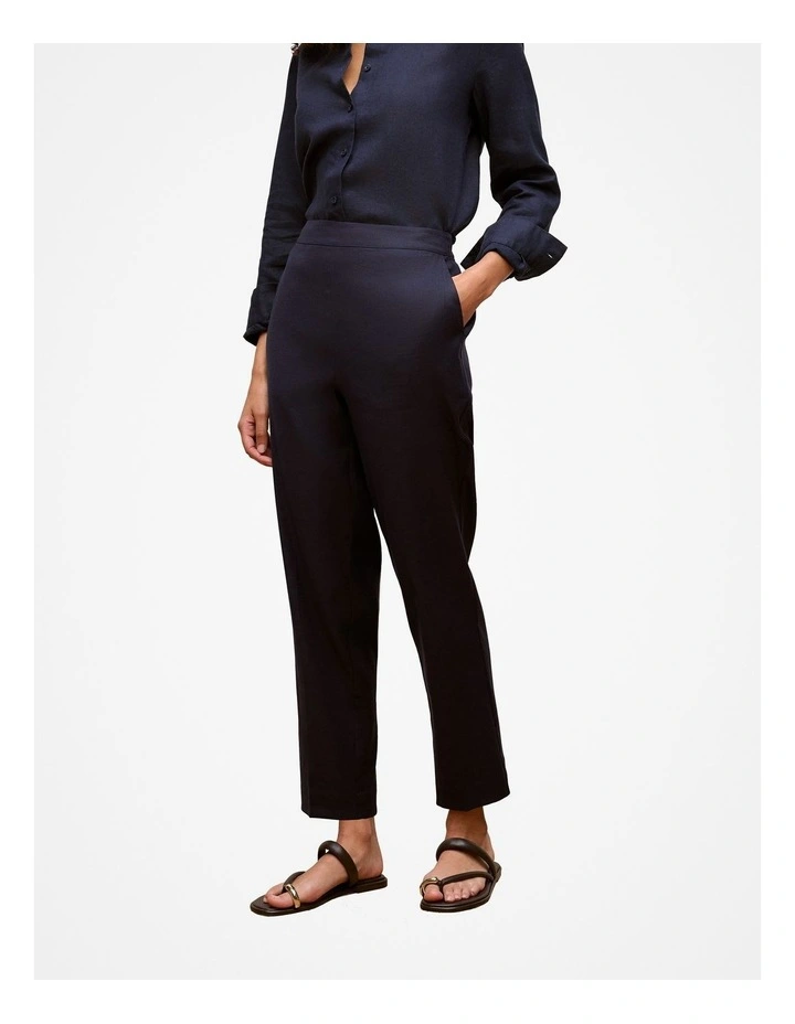 Stretch Linen Blend Pull On Pant in Night Sky image 1