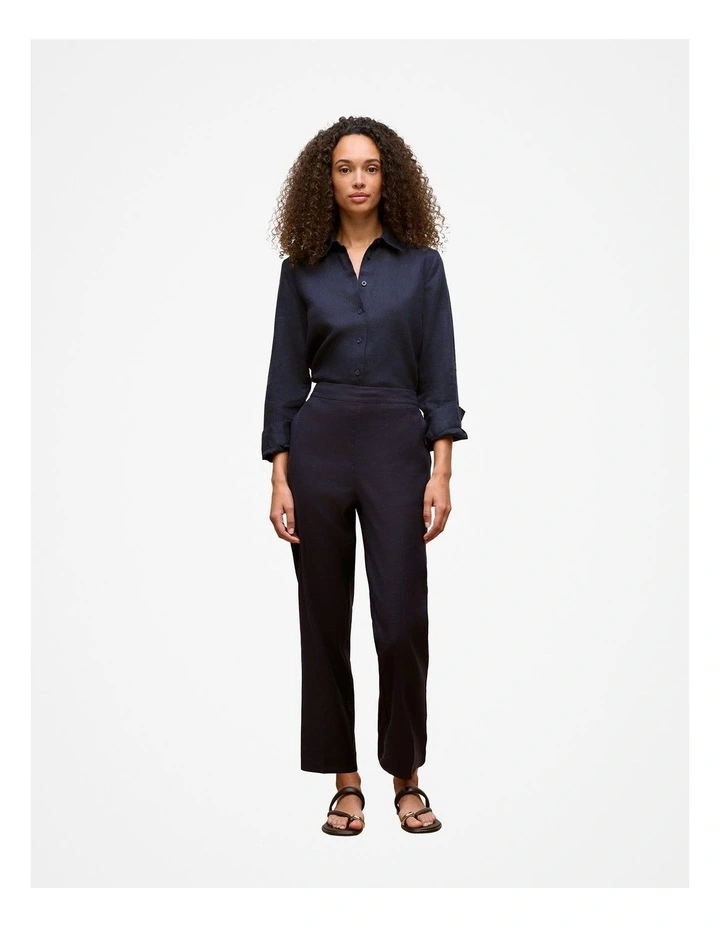 Stretch Linen Blend Pull On Pant in Night Sky image 2