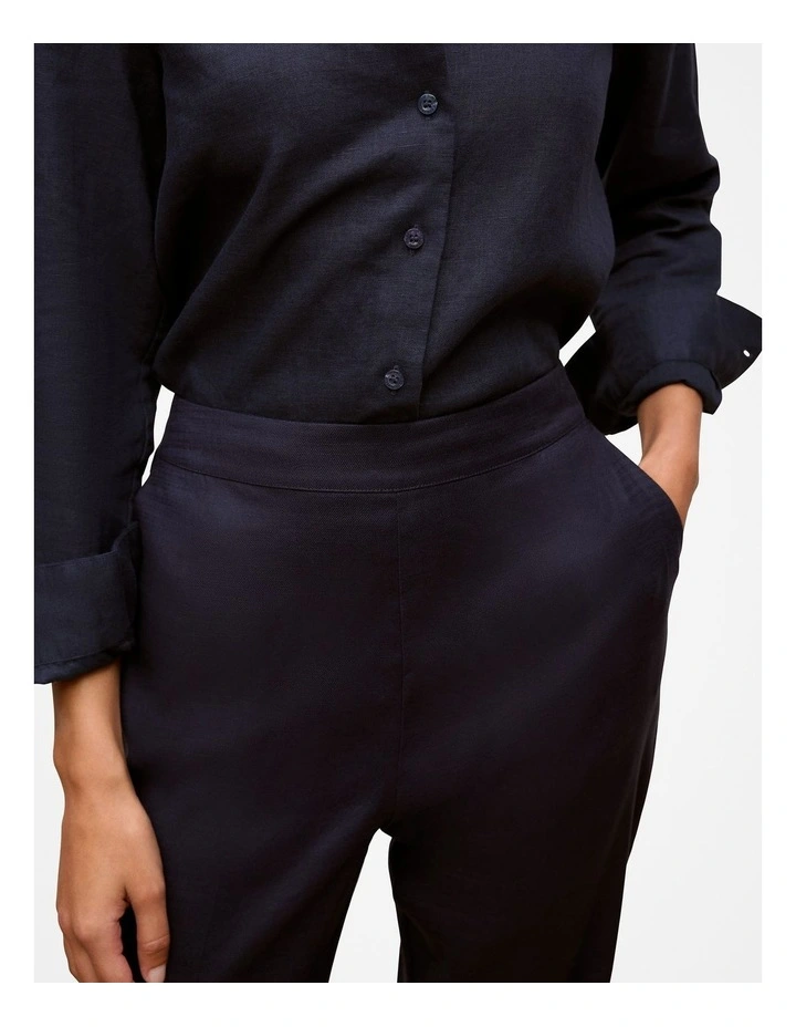 Stretch Linen Blend Pull On Pant in Night Sky image 3