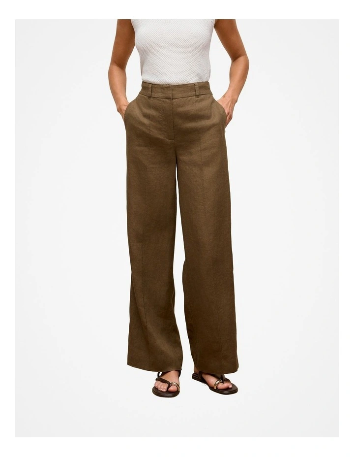 Linen Pintucked Pant in Dark Khaki image 1